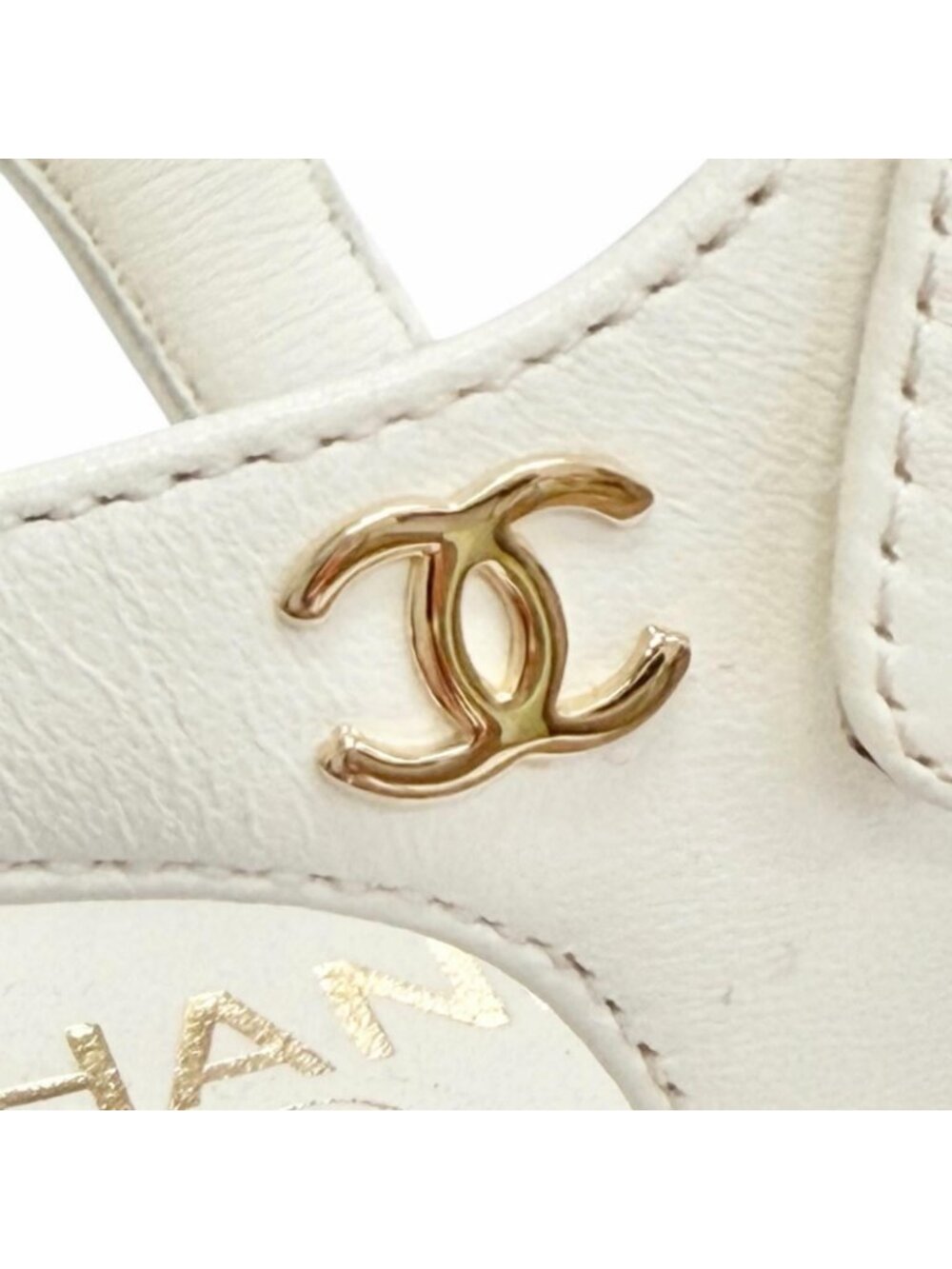 Chanel CC Logo Chain Strap Cork Sole Leather Sandals Ivory 38 Recommended - Picture 7 of 11